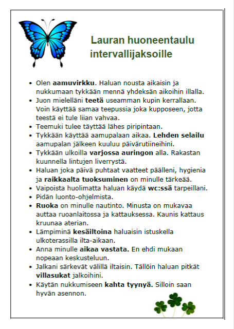 Lauran huoneentaulu.